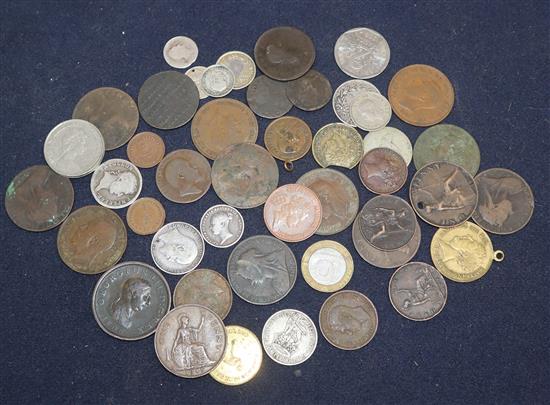 A Crewkerne at Sparks and Gidleys 1797 token, various silver coins, 1806 penny and other coins